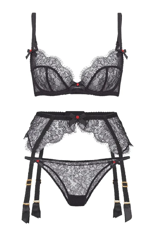 Lorna Lace Bra, Suspender and Brief Set