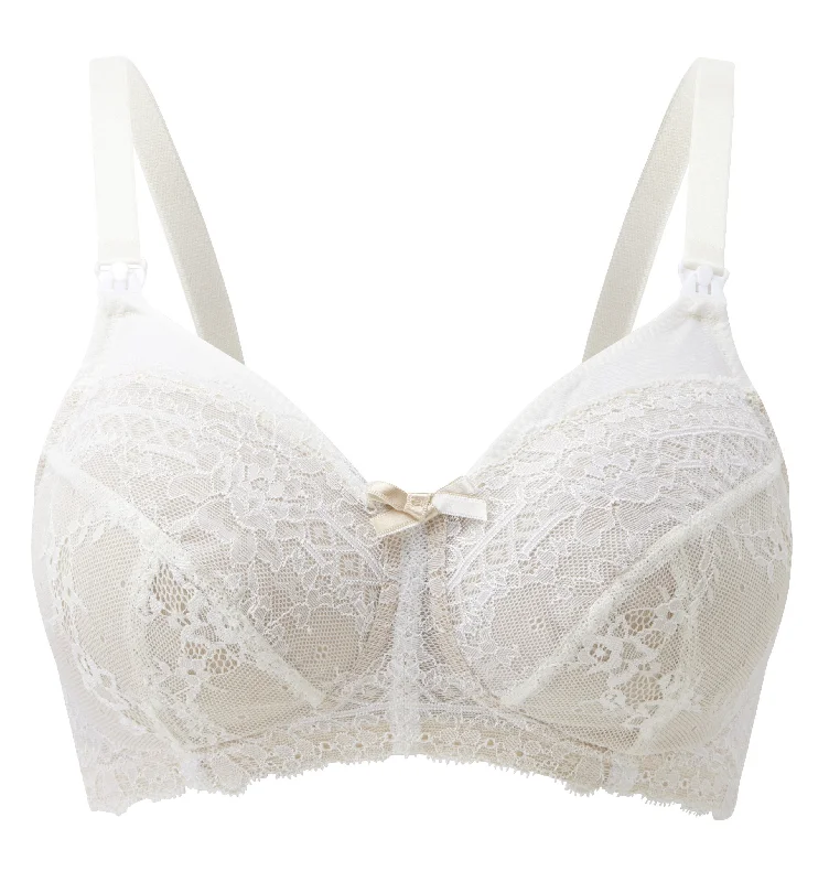 White and cream lace nursing bra