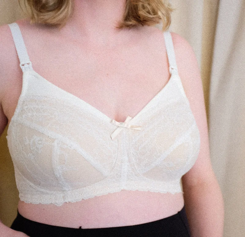 White and cream lace nursing bra