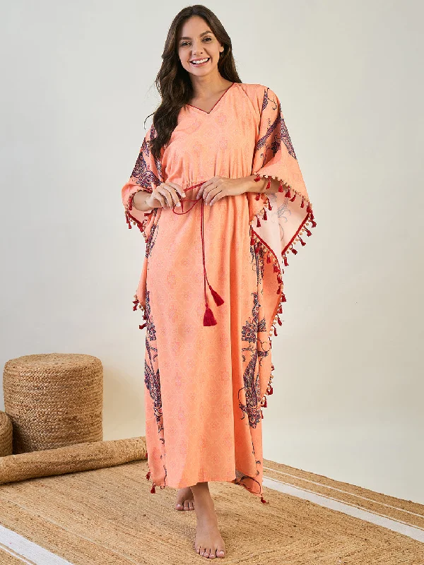 Peach Paisley Border Kaftan