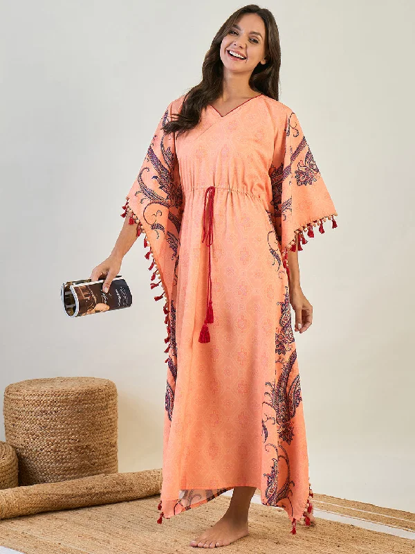 Peach Paisley Border Kaftan