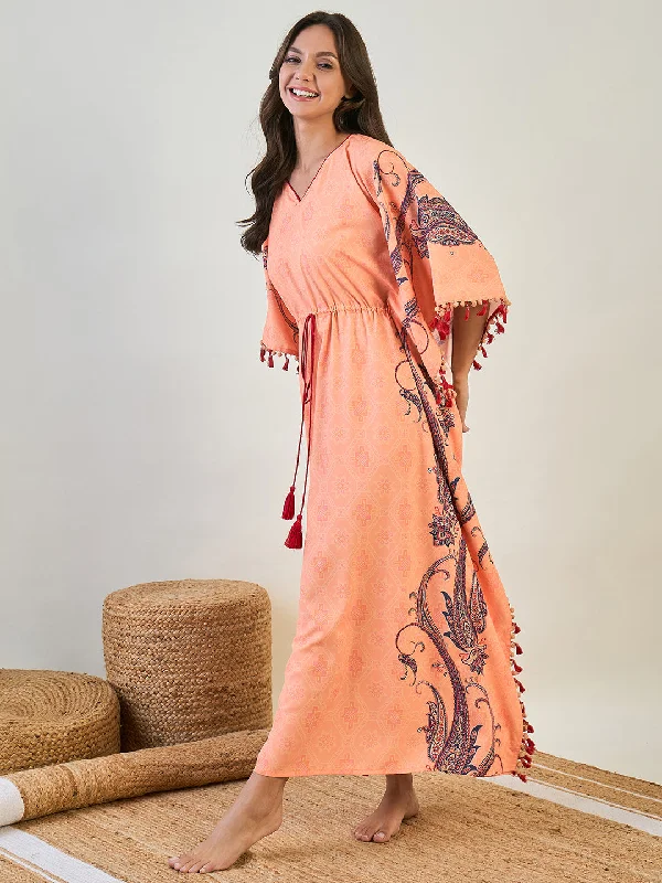 Peach Paisley Border Kaftan