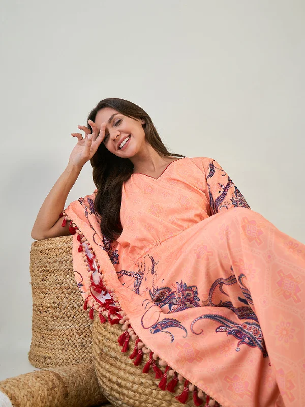 Peach Paisley Border Kaftan