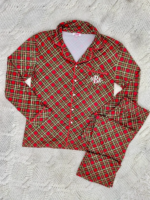 Monogram Mens Christmas Plaid Pajama Set