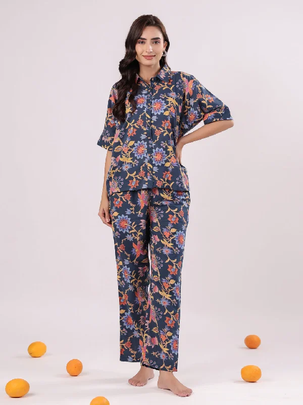 Multi Flower Printed Night Suit Set