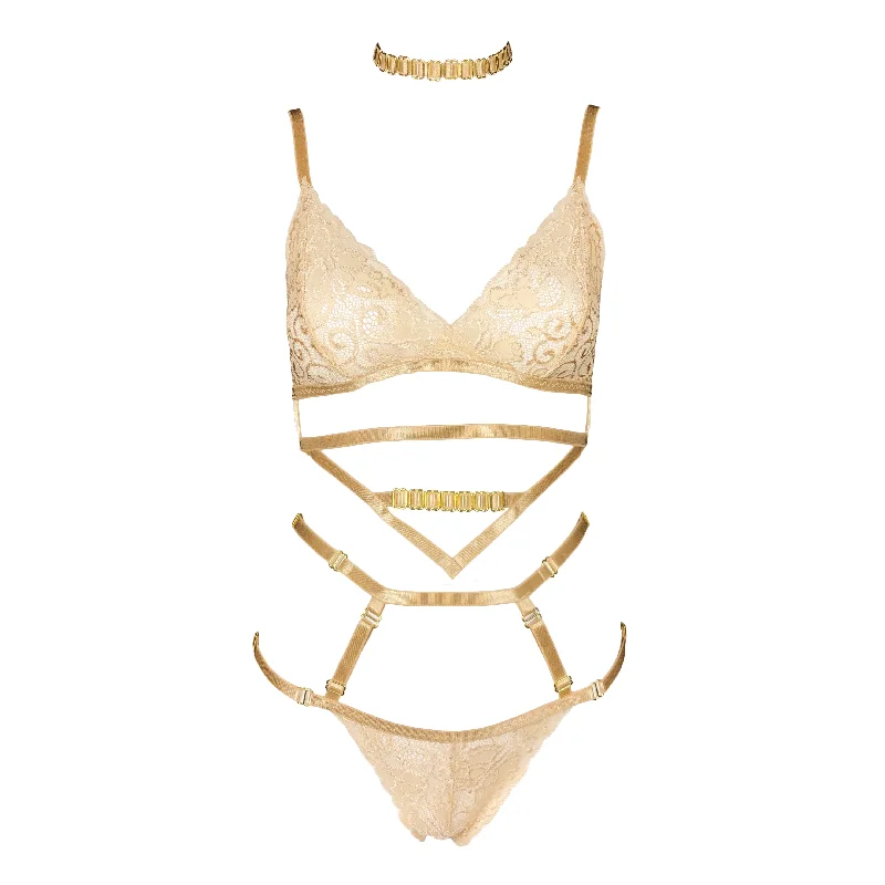 16k Gold lace lingerie set in champagne