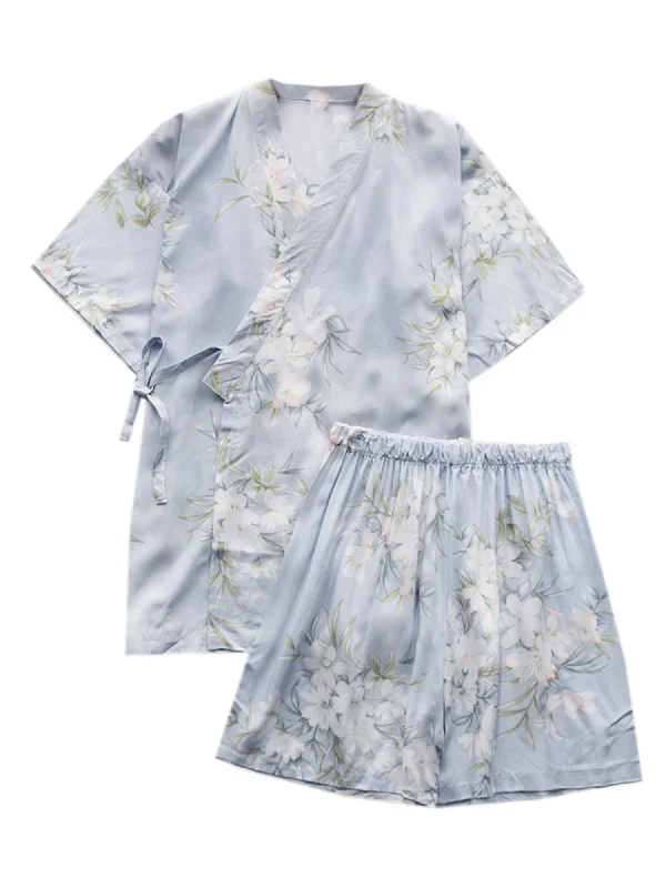 Ashton Floral Printed Wrap Pajama Set (2 Colors)