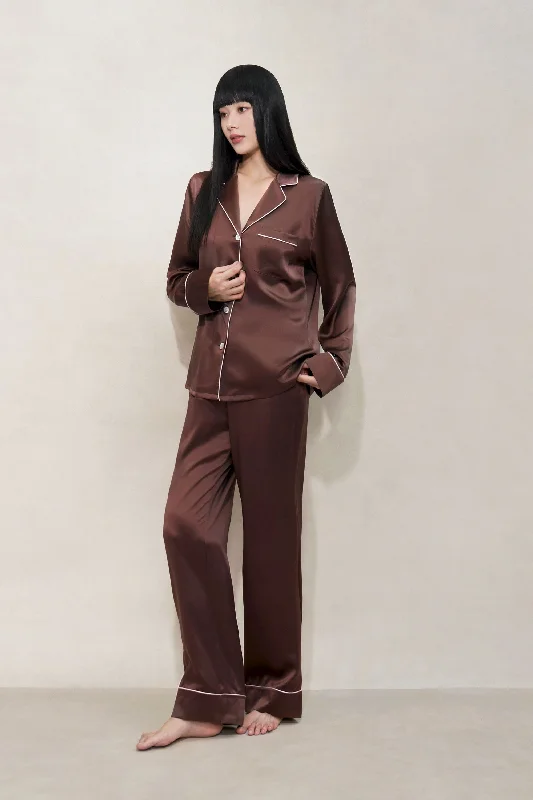 Chocolate Brown Silk Trousers Pyjama Set