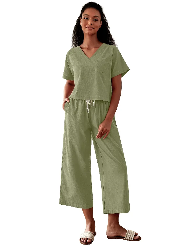 Ekouaer Wide Leg Pants Pajamas Set 2 Piece