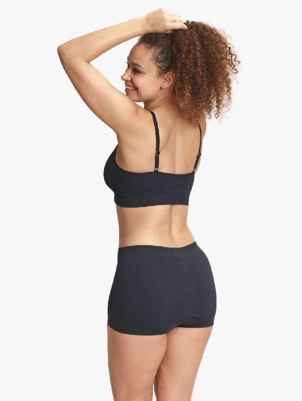 ELLE Seamless Rib Bralette & Shorts Set - Black