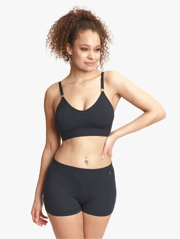 ELLE Seamless Rib Bralette & Shorts Set - Black