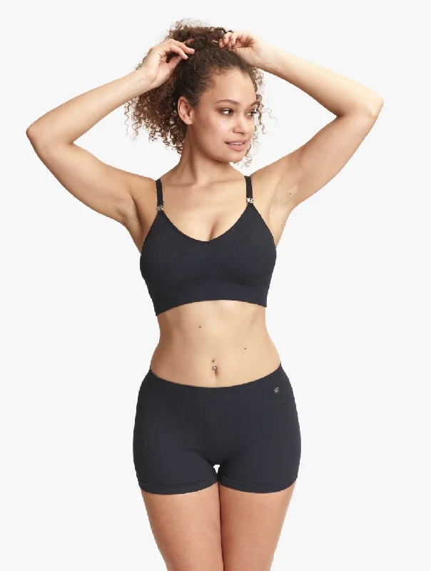 ELLE Seamless Rib Bralette & Shorts Set - Black