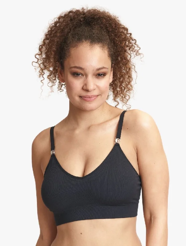 ELLE Seamless Rib Bralette & Shorts Set - Black