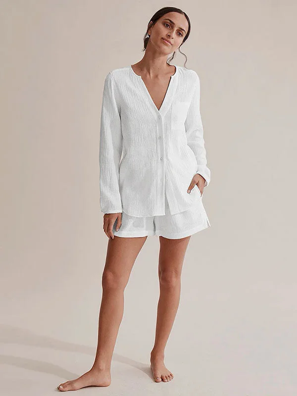 Ensemble Pyjama Short Blanc Pour Femme ""Douceur de Brume""