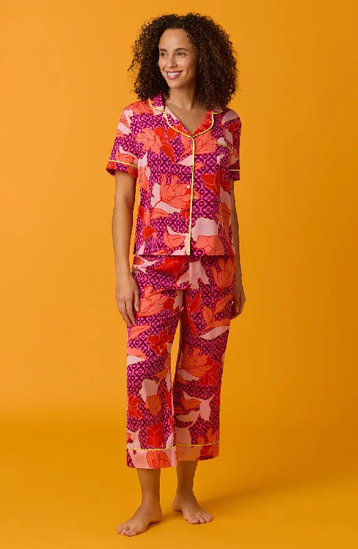 Chelsea Cropped Woven Pj Set In Summer Orchid