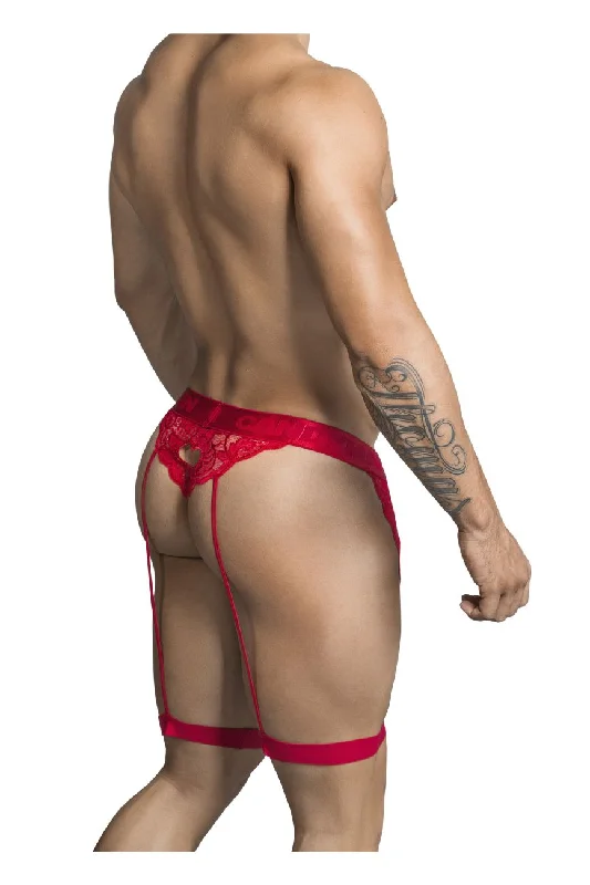 JCSTK - CandyMan 99310 Thong with Attached Garters Red