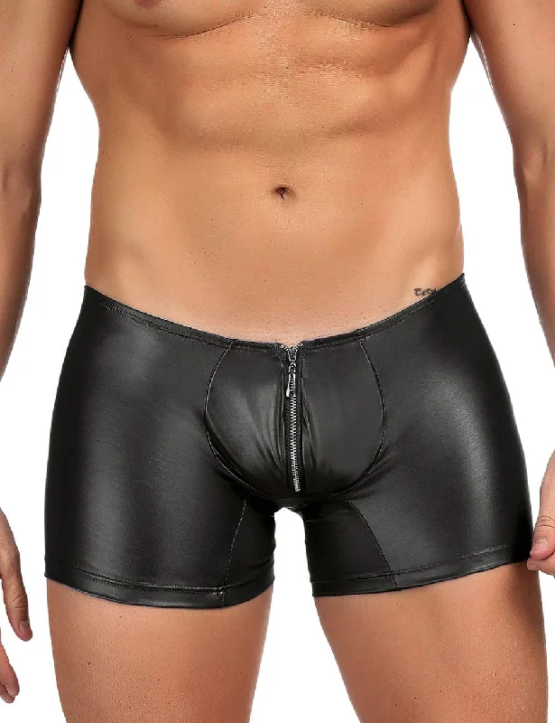 JCSTK -  Mens Wetlook OY-MP069 Boxer Shorts with Zipper Pouch Front Black