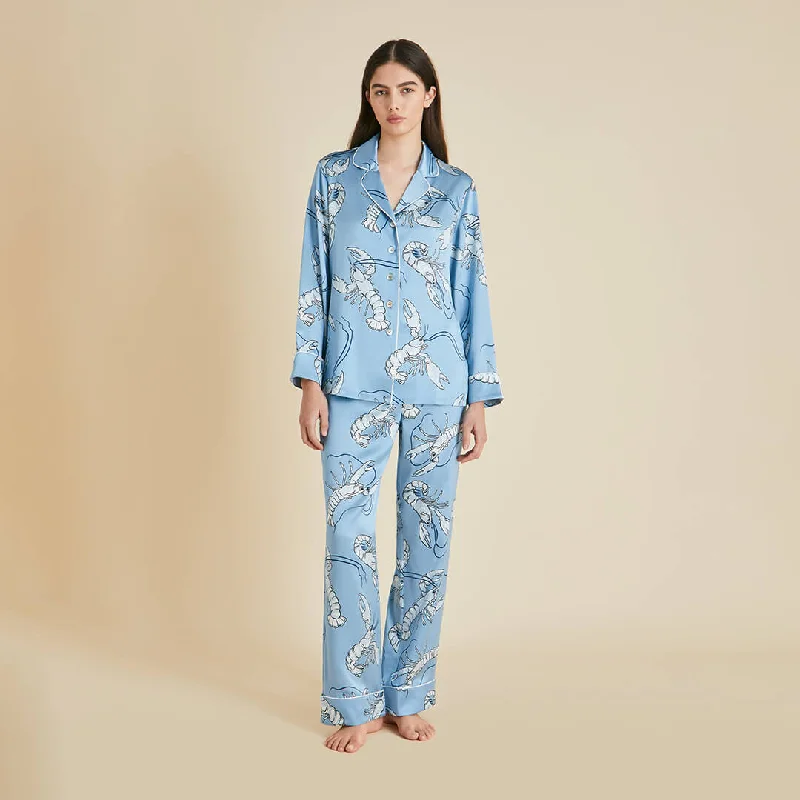 Lila Poseidon Blue Lobster Pajamas in Silk Satin