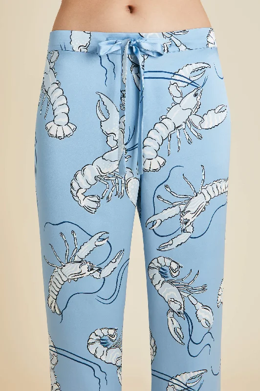 Lila Poseidon Blue Lobster Pajamas in Silk Satin