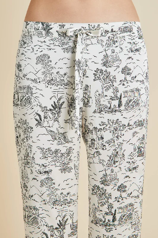 Lila Dioscuri Ivory Toile de Jouy Pajamas in Silk Satin