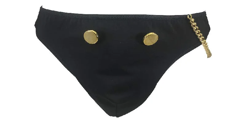 Men's Sexy Black Classic New Year tuxedo thong w/ accent gold button & gold chain (waiter tux thong) gag underwear