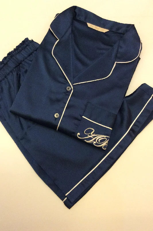 Navy Satin Shorts Set