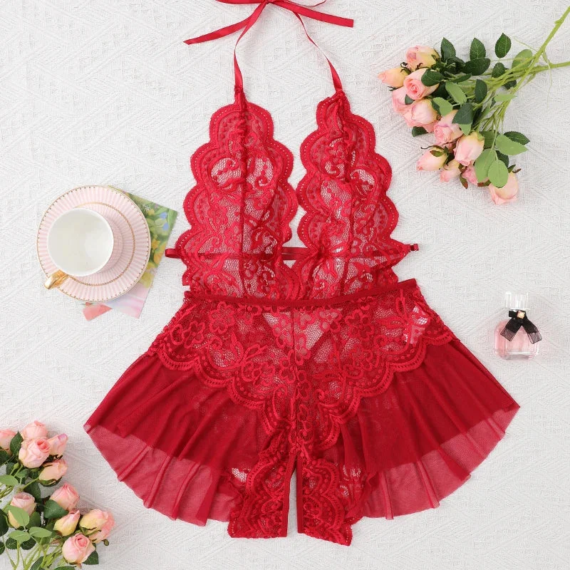 Nights Lace Tiered Crotchless Bodysuit