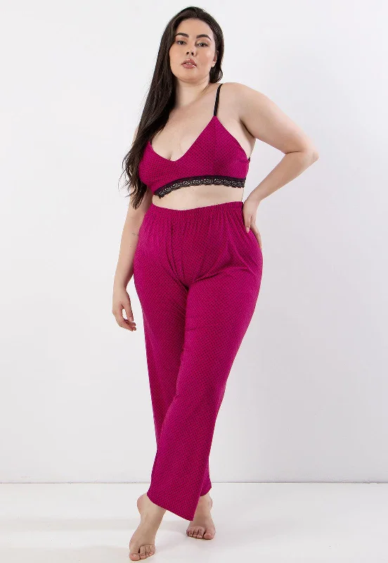 Pijama Longo Plus Size Feminino Calça e Top Cropped Estampas Variadas