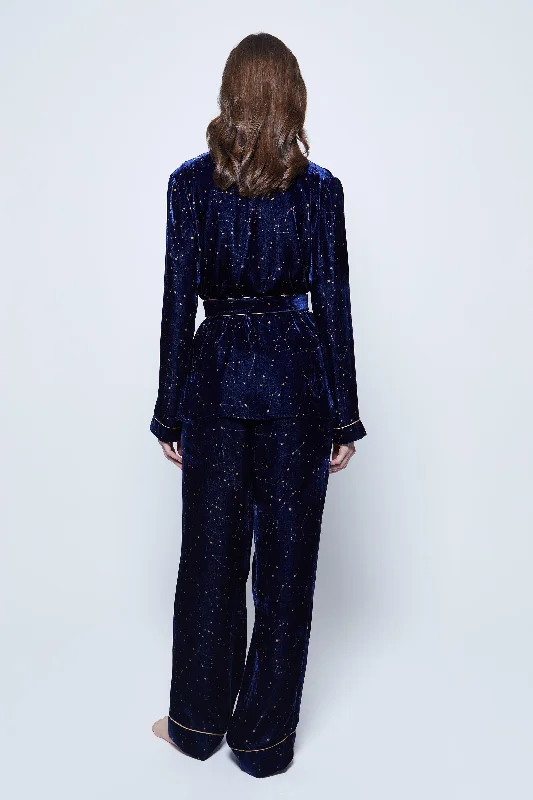 Sapphire Blue Print Velvet Pyjama Set