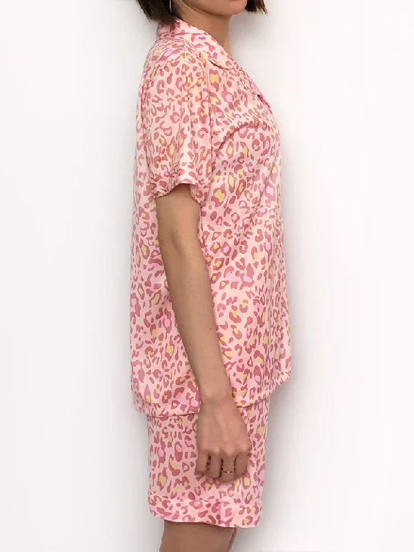 Short Pink Leopard Print Pajama Set