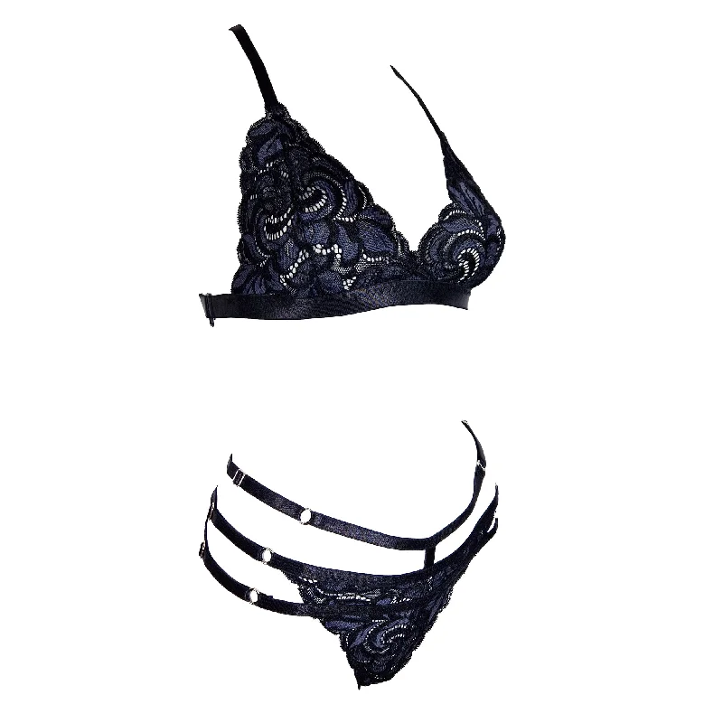 Silver Flame lace lingerie set black & gray