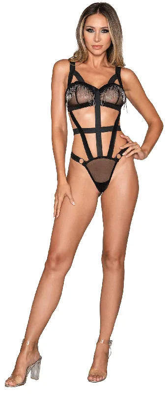 Strappy Elastic Teddy - One Size - Black