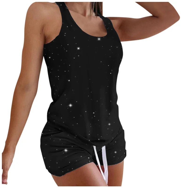 Women's Black Ladies Casual Shorts Vest Pajamas Set