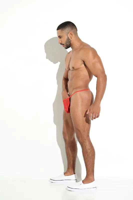 ELASTIC THONG TANGA BRASILERA HILO HOMBRE ""T""BACK TRANSPARENCIA MALLA ROJA BLOKES