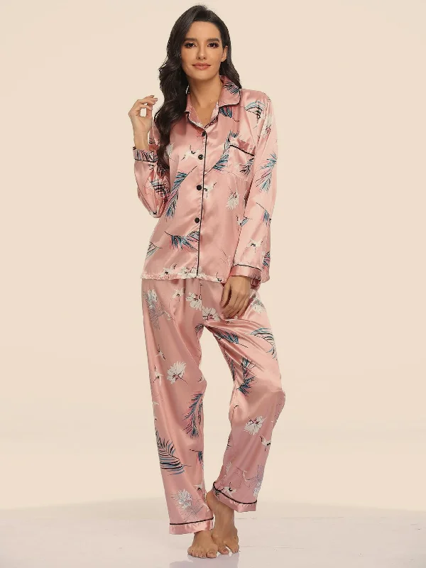 Two-piece Stretch Satin Home Wear Pajamas Women