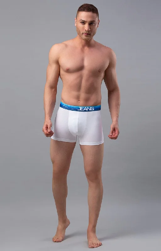 Men Premium White-Blue Cotton Blend Trunk- UnderJeans by Spykar