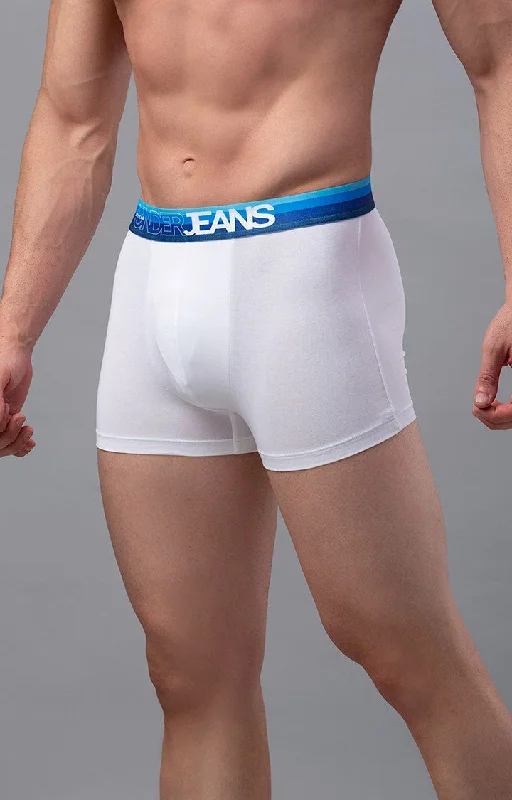 Men Premium White-Blue Cotton Blend Trunk- UnderJeans by Spykar