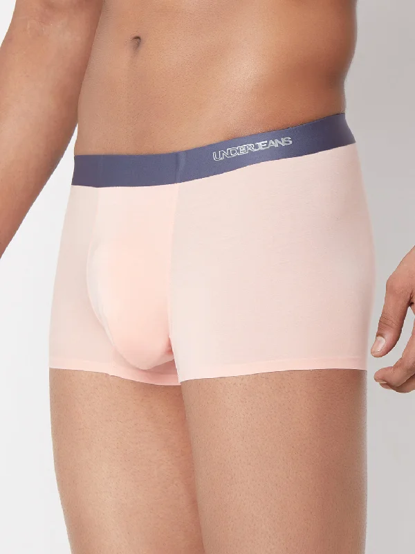 Men Pink Solid Super Premium Bonded Elastic Trunk- UnderJeans by Spykar