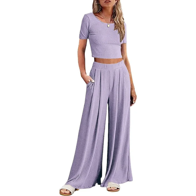 Wide Leg Pajamas With Matching Short Sleeve Top