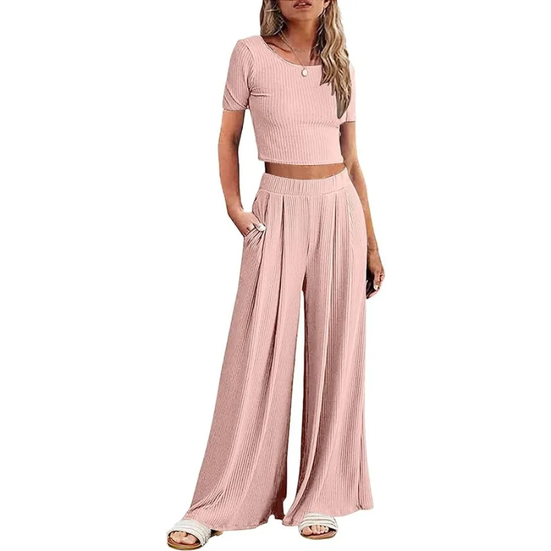 Wide Leg Pajamas With Matching Short Sleeve Top