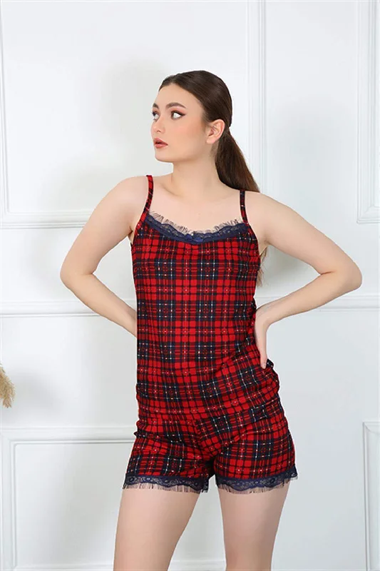 Women's Rope Strap Plaid Shorts Set 3599