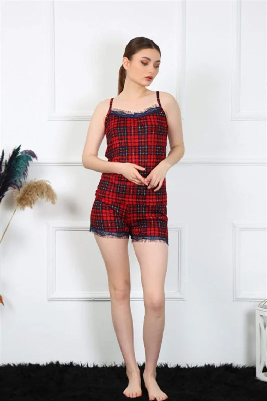 Women's Rope Strap Plaid Shorts Set 3599