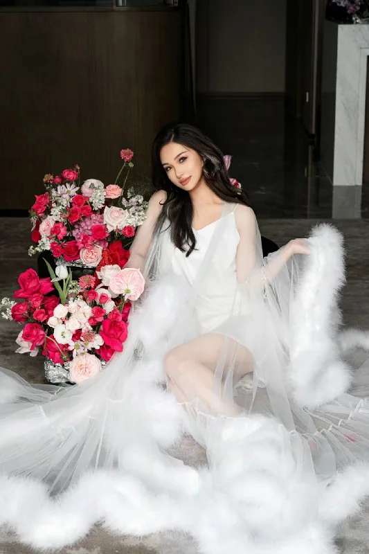 ALBINA Feather Robe  Long Lingerie Tulle