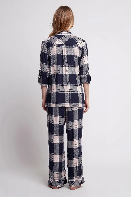 Ardelia Pyjama Lounge Set - Navy Check