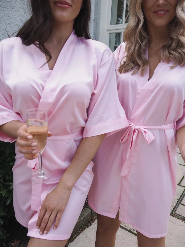 Baby pink satin personalised robe