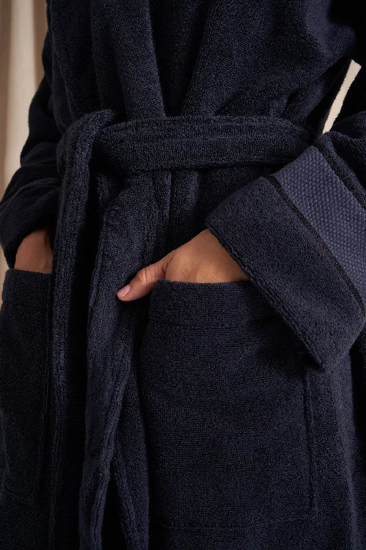 Bamboo Towelling Robe in Midnight