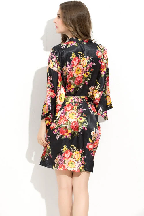 Black Floral Bridesmaid Robes Kimono