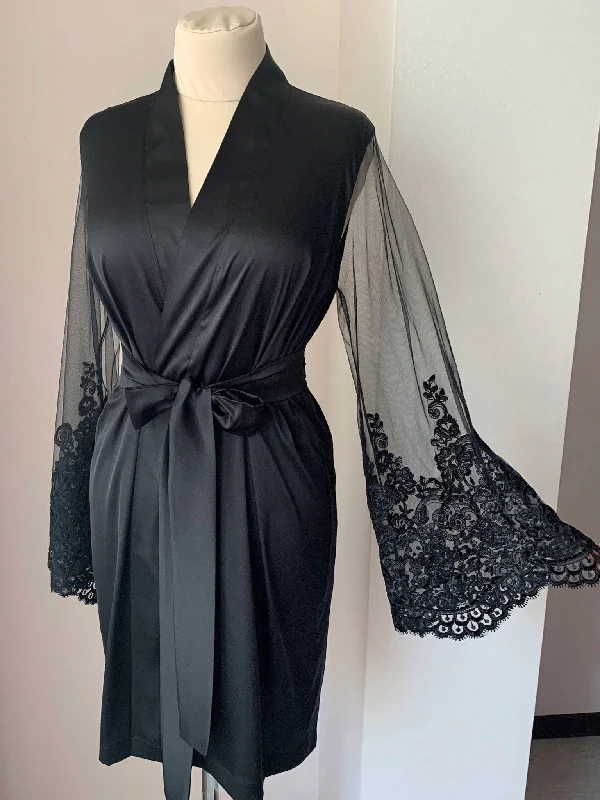 Black robe with sheer sleeves Handmade