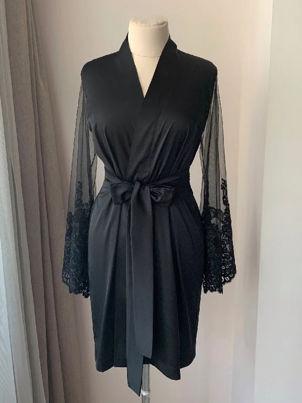 Black robe with sheer sleeves Handmade