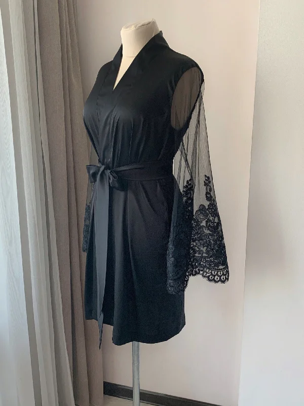 Black robe with sheer sleeves Handmade